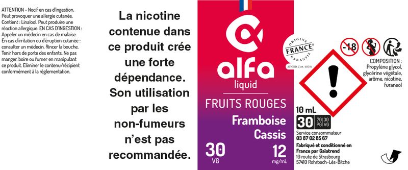 étiquette Framboise Cassis Alfaliquid